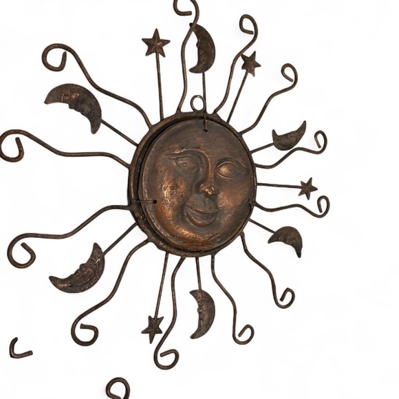 One Vintage Sun & Moon Celestial Metal Rustic Wall Decor 14x14” - Picture 3 of 10